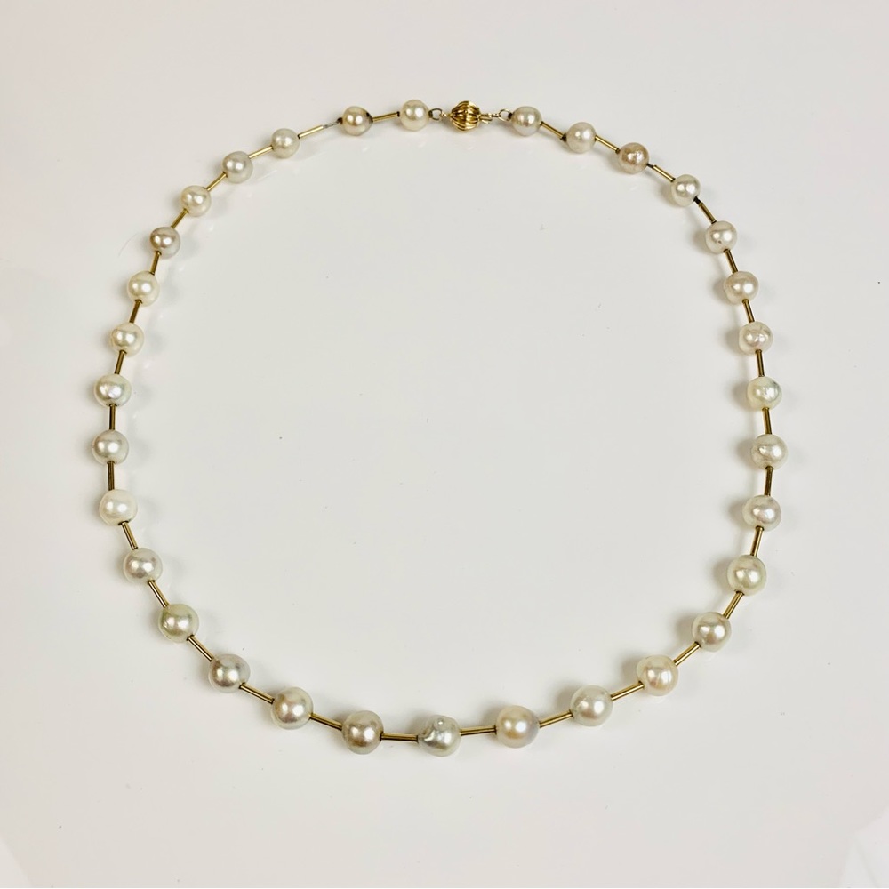 Vintage 14K Yellow Gold Pearl Bead Strand Necklace
